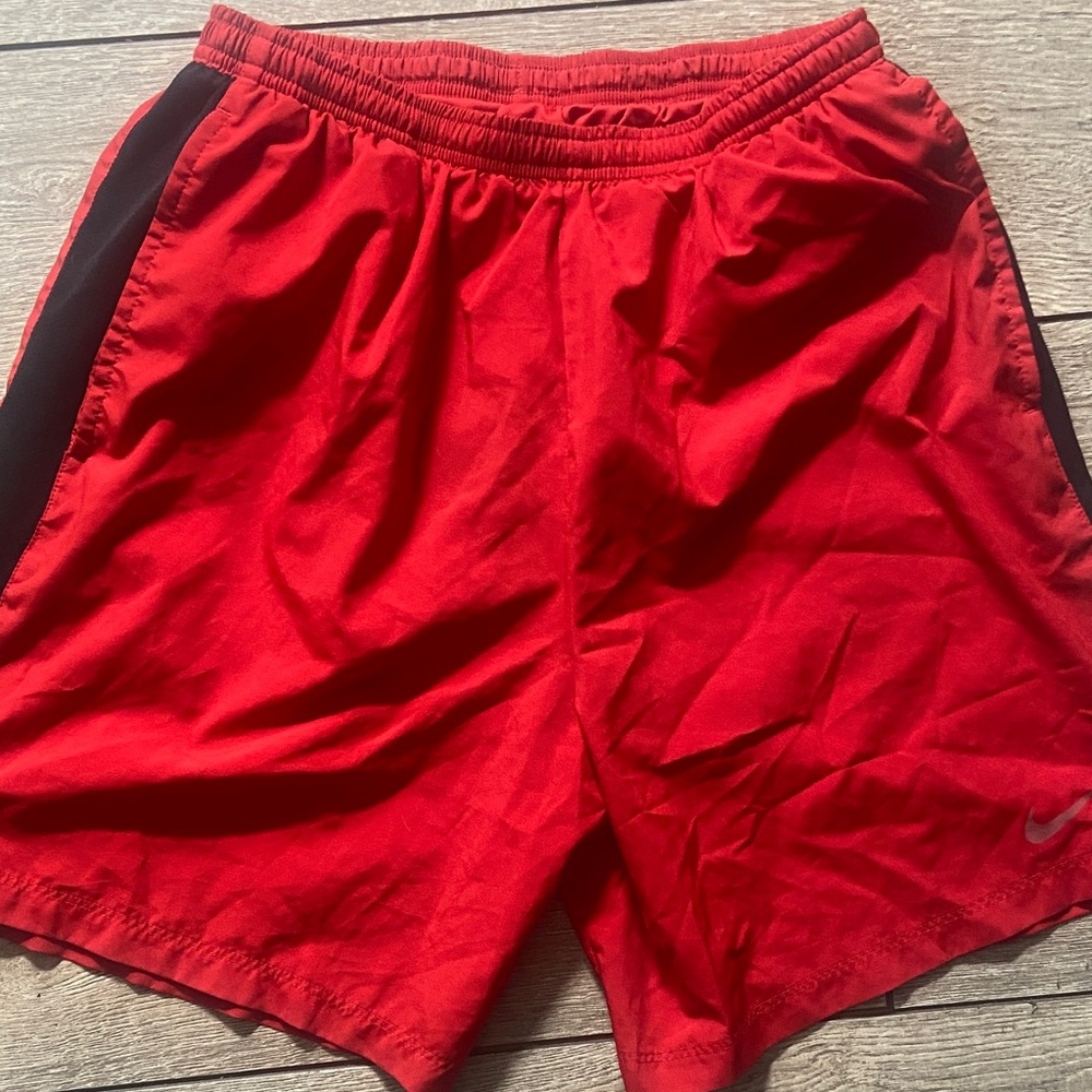 Nike Red Athletic Shorts with Black Side Panels